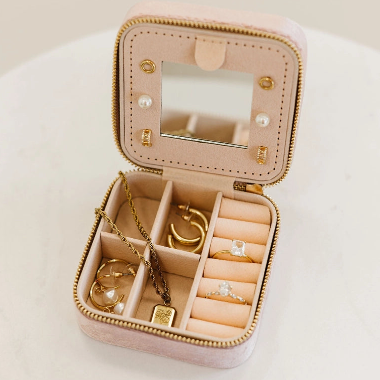 Eloise Velvet Travel Jewelry Box Case Organizer with Mirror