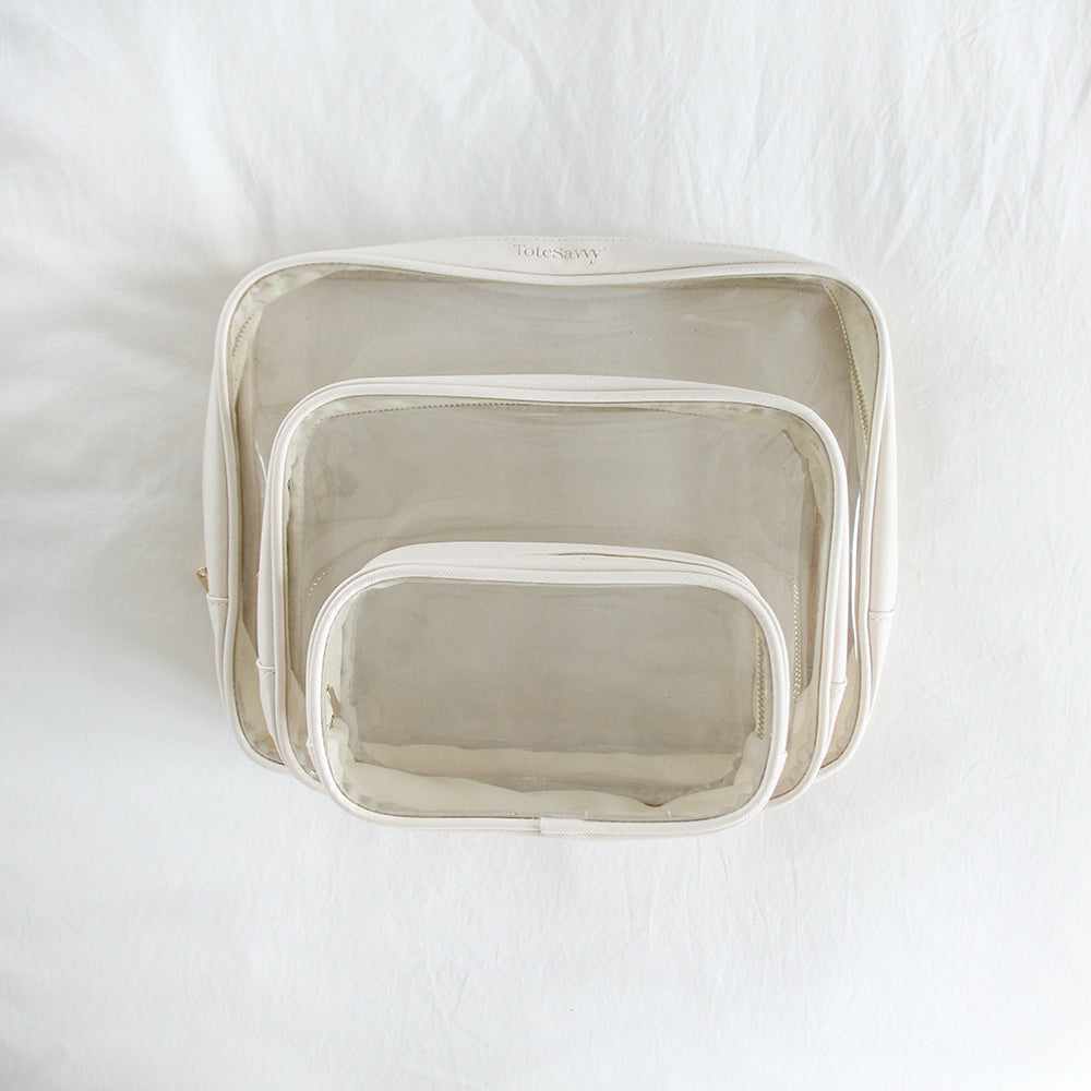 clear plastic travel makeup bag 3Pcs Crystal PVC Toiletry Kit for Women Men, Cosmetic Bags Its a make Clear Pouch - Crme /