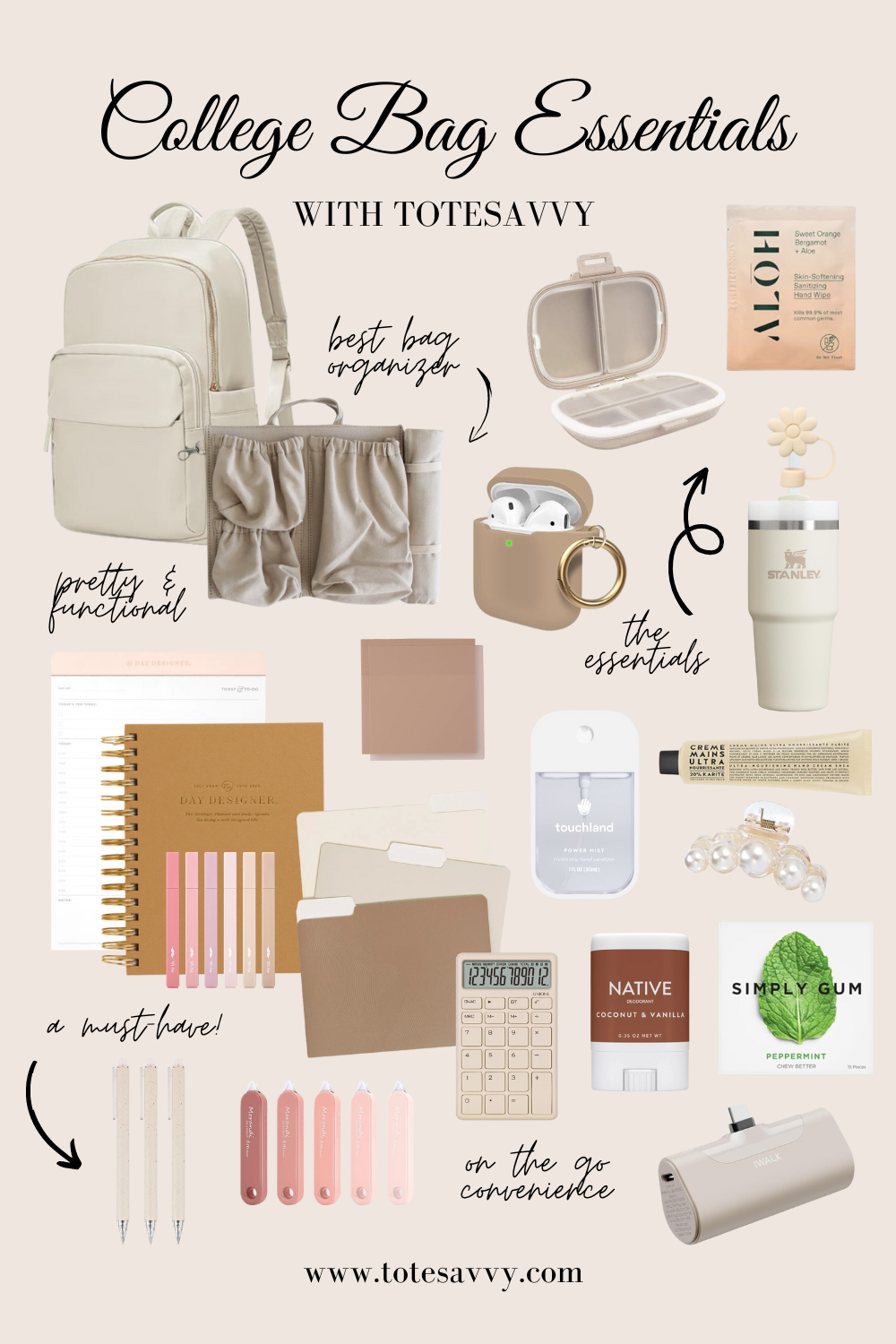 Inside ToteSavvy tagged college bag