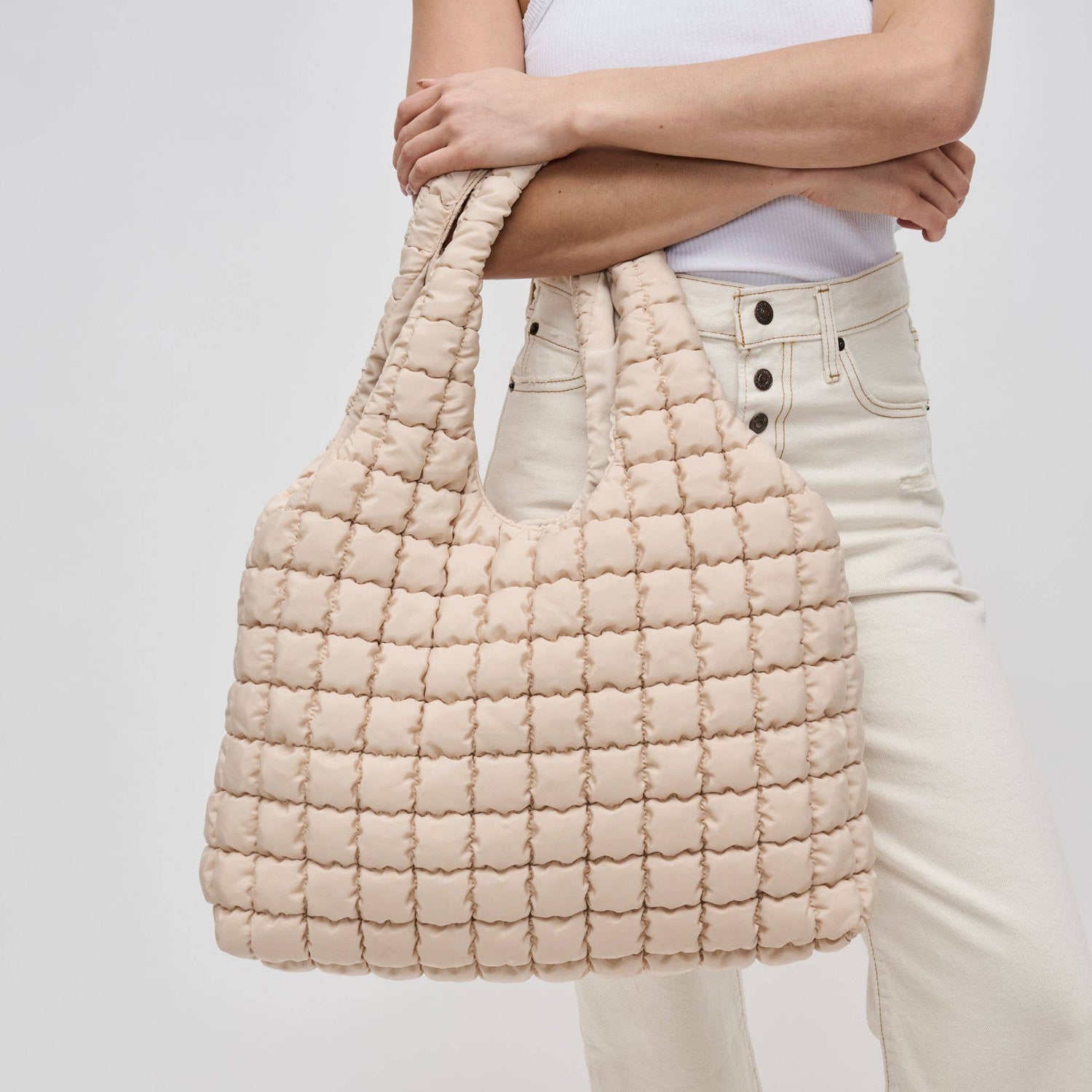 Quilted Puffer Nylon Hobo Tote
