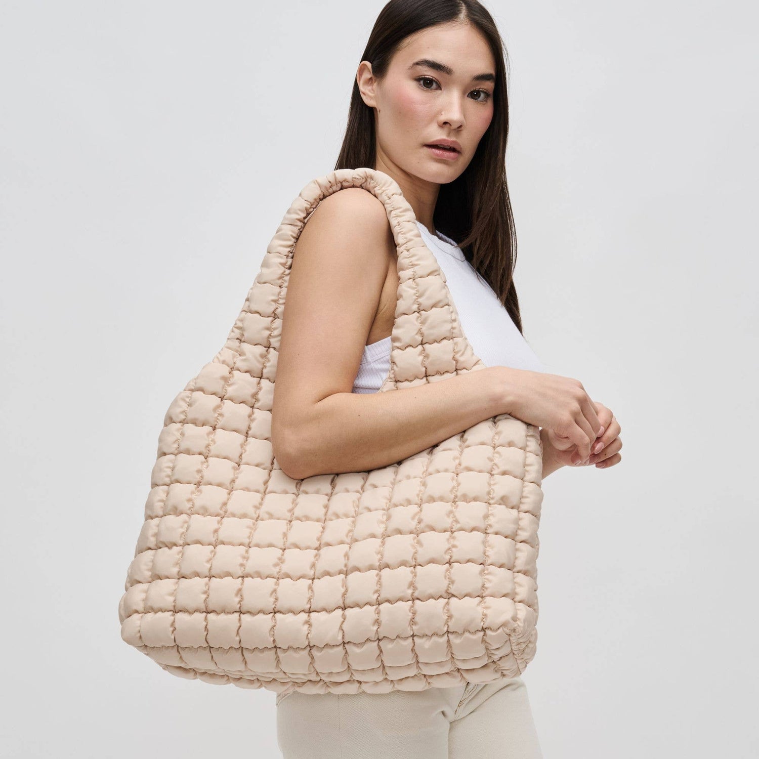 Quilted Puffer Nylon Hobo Tote