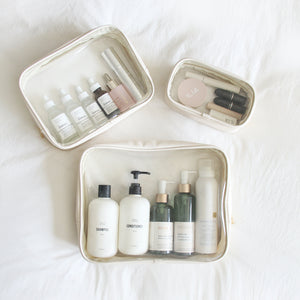 Clear pouch set to organize your bag, suitcase, or travel bag