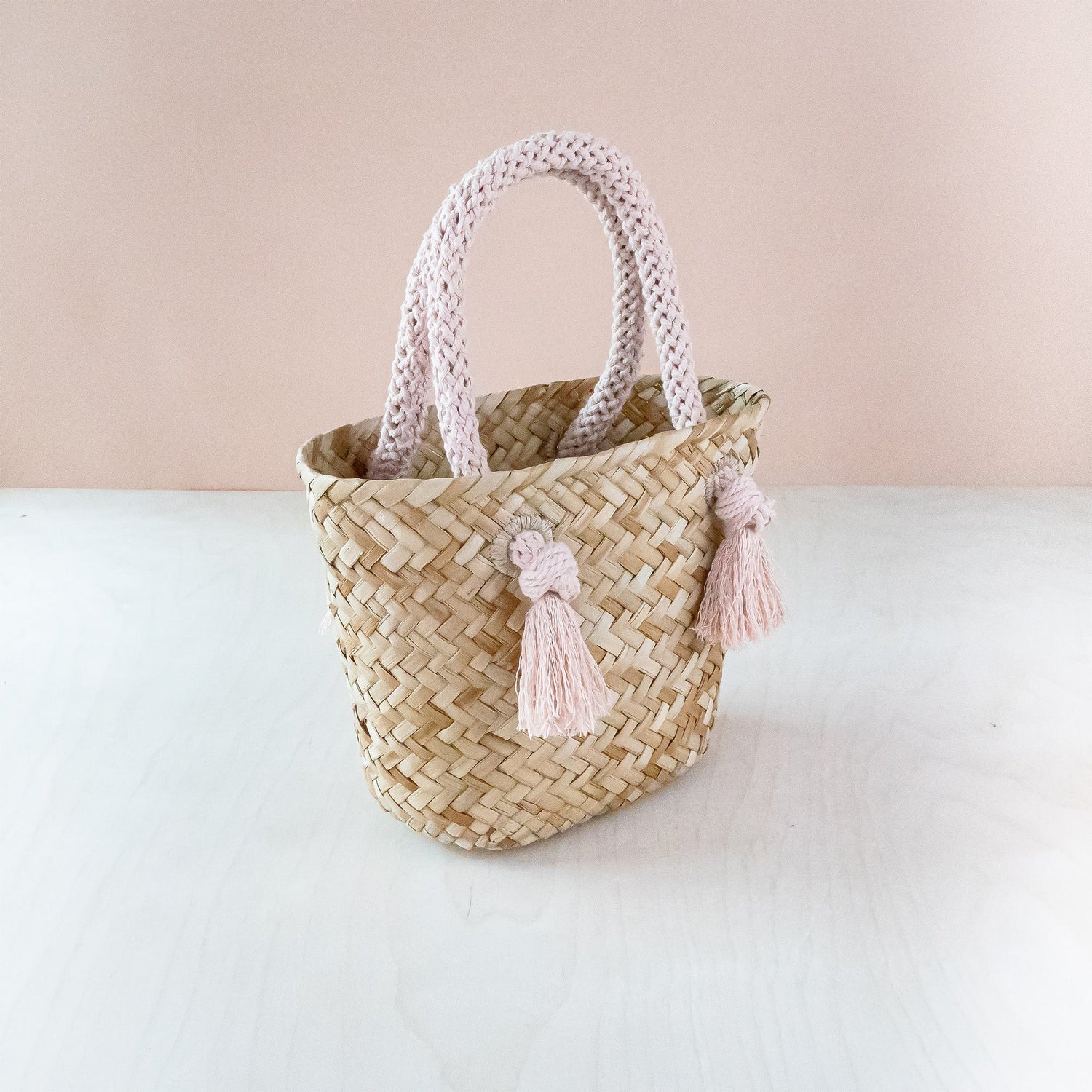 Dusty Rose Small Woven Tote with Cord Handles