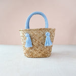 Powder Blue Small Seagrass Tote Bag with Wrapped Handles