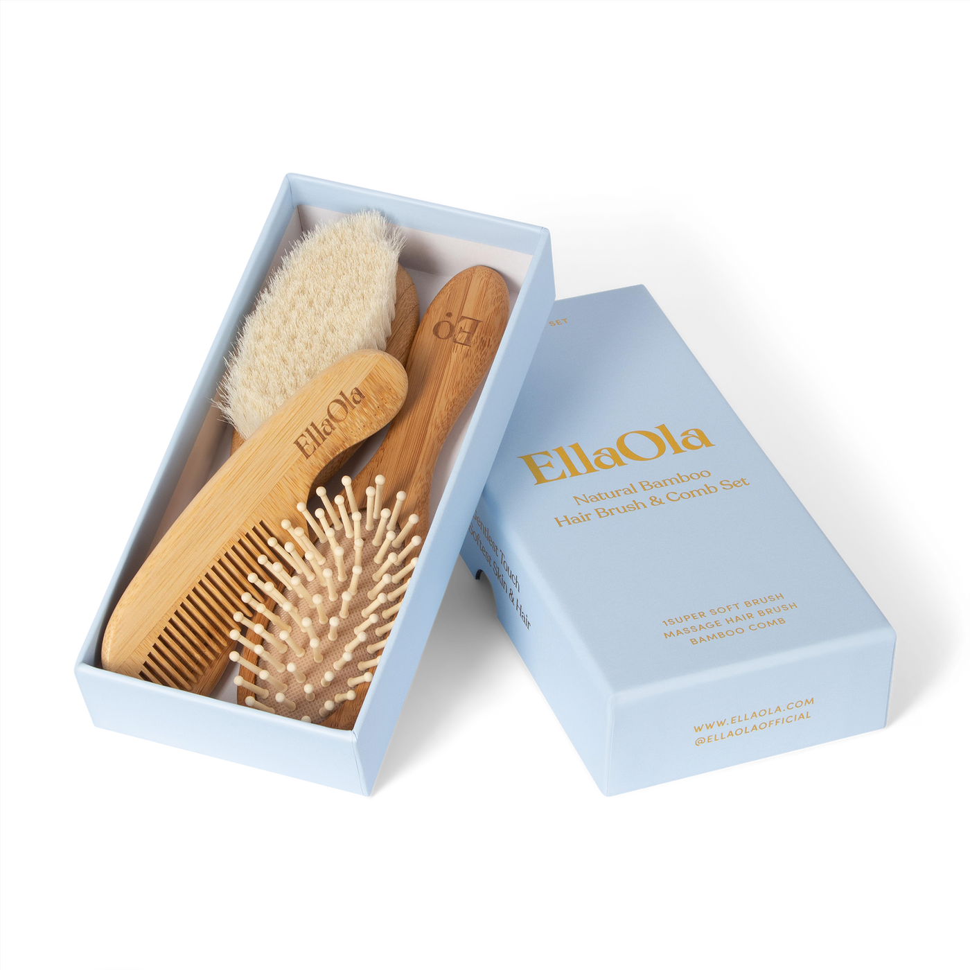 Ella Ola 3-Piece Bamboo Brush & Comb Set